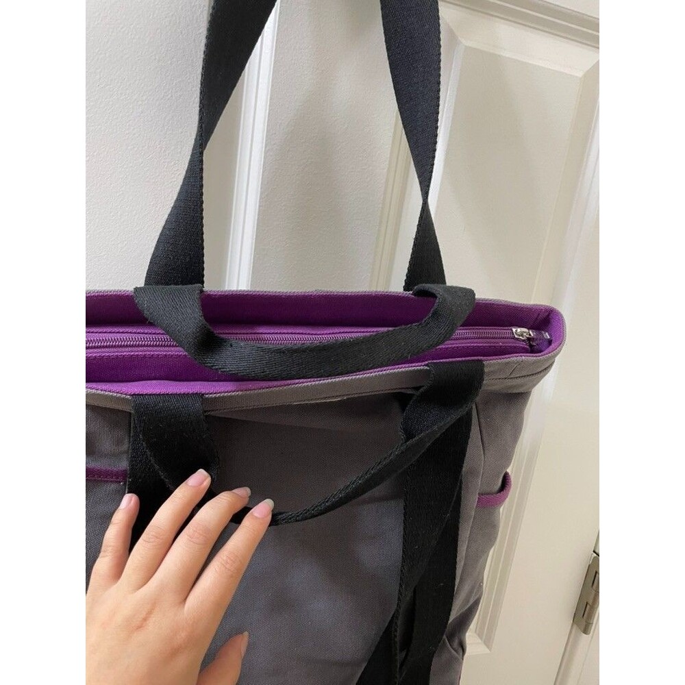 New Life Is Good tote bag Canvas Purple/Gray Tote W/Flower Motif 14x15 Inches - Picture 4 of 8